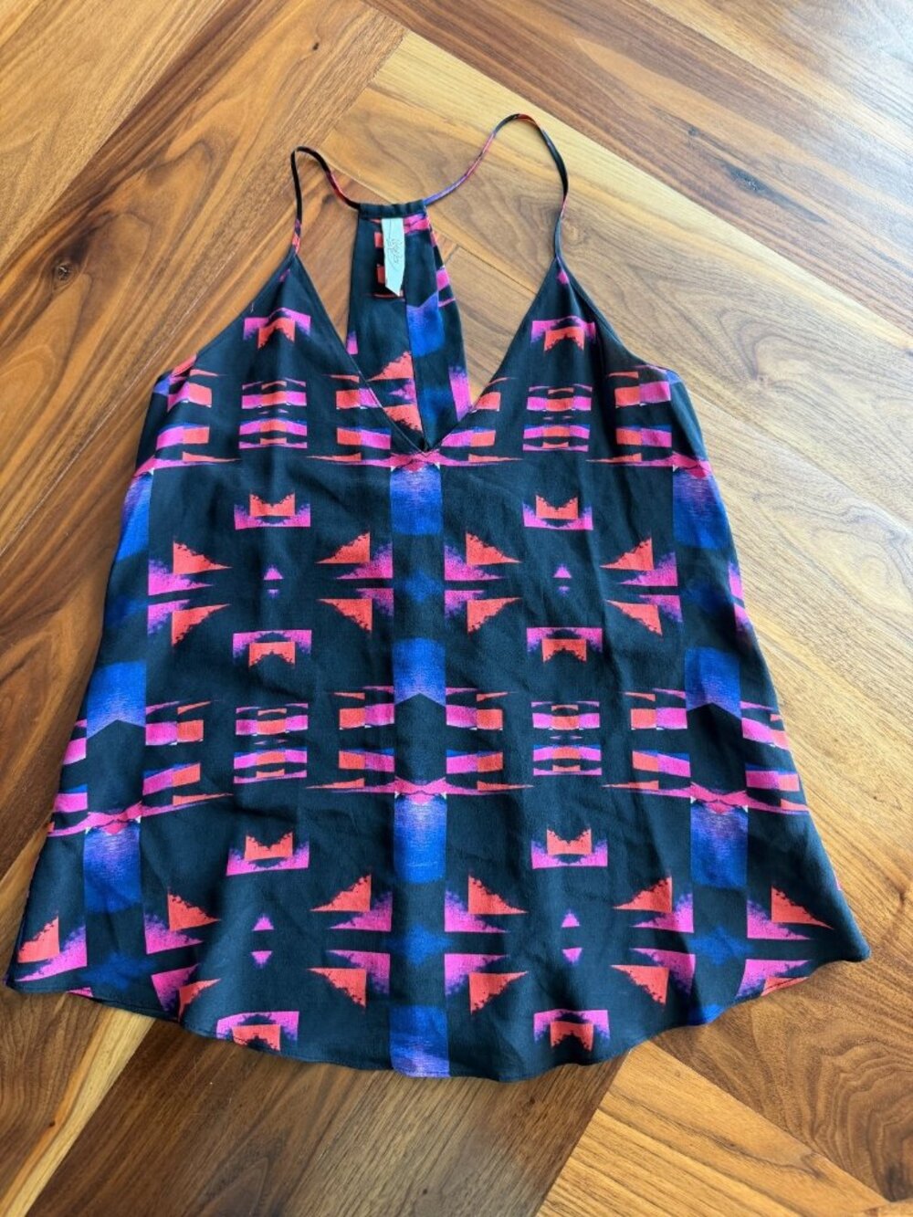 Rory Beca 100% Silk Colorful Geometric Floral Sleeveless Blouse Size XS